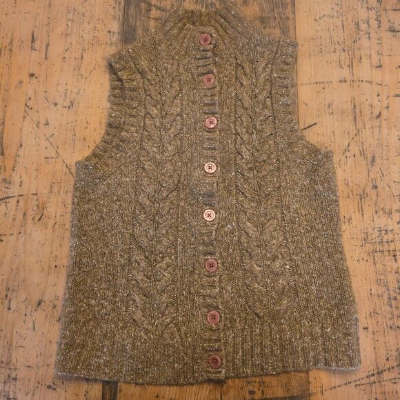 LL BEAN Vtg Women's Wool Cable-Knit Classic Fisherman Vest Sz M Preppy Academia - Picture 1 of 7